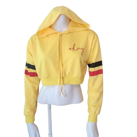 Yellow, Red, & Black Okay Cropped Hoodie (S) - Picture 4 of 7